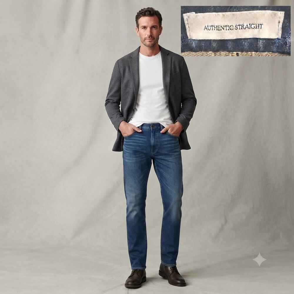Banana Republic Authentic Mid-Rise Straight Jeans Minimalist Preppy 32 x 33